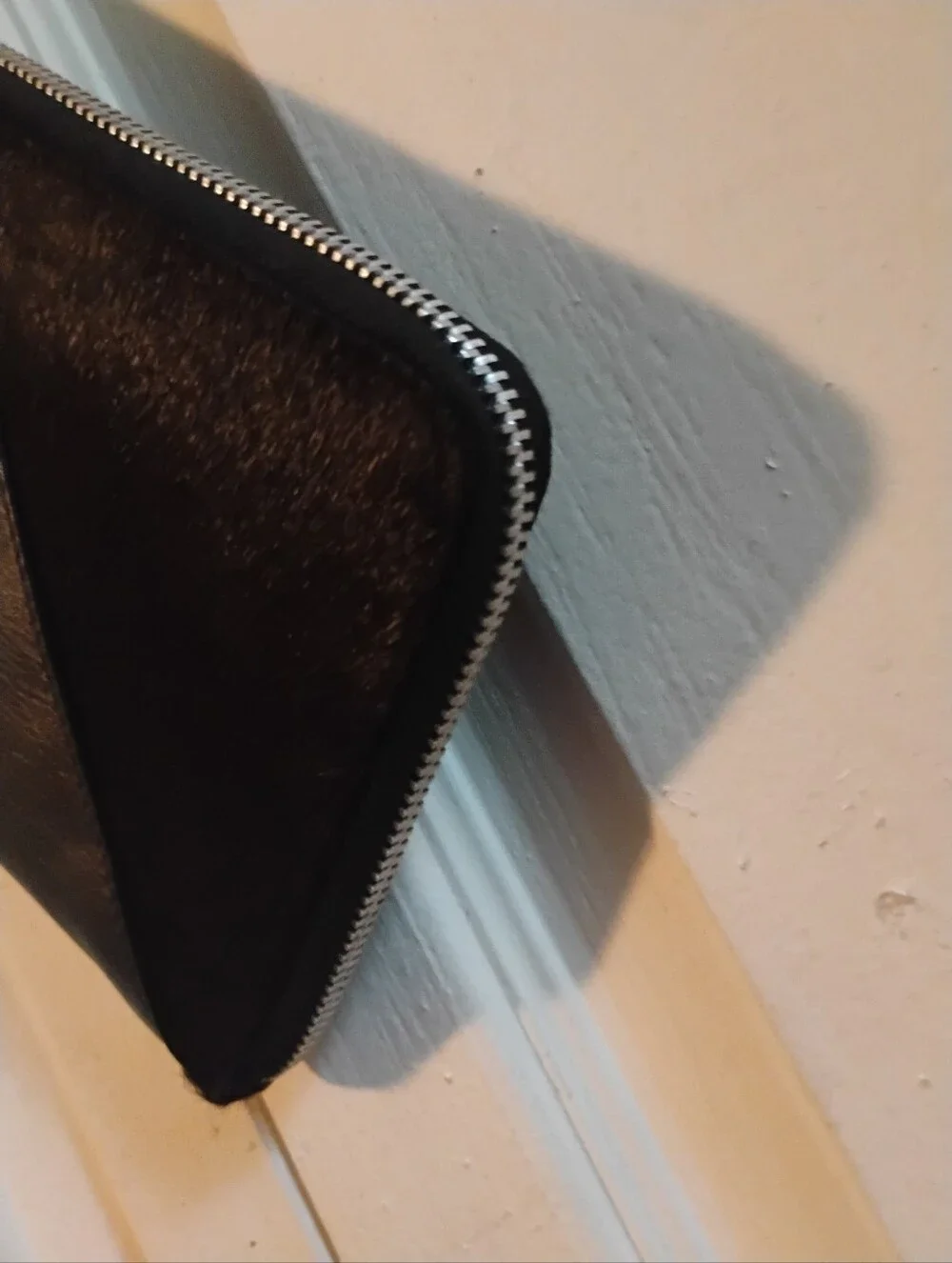 JM New York Black Mixed Media Leather & Pony Hair Zip-Around Wristlet Wallet